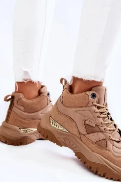 Big Star Shoes Sneakersy Damskie*Damskie Wysokie Buty Sportowe Memory Foam System Big Star KK274355 Beżowe