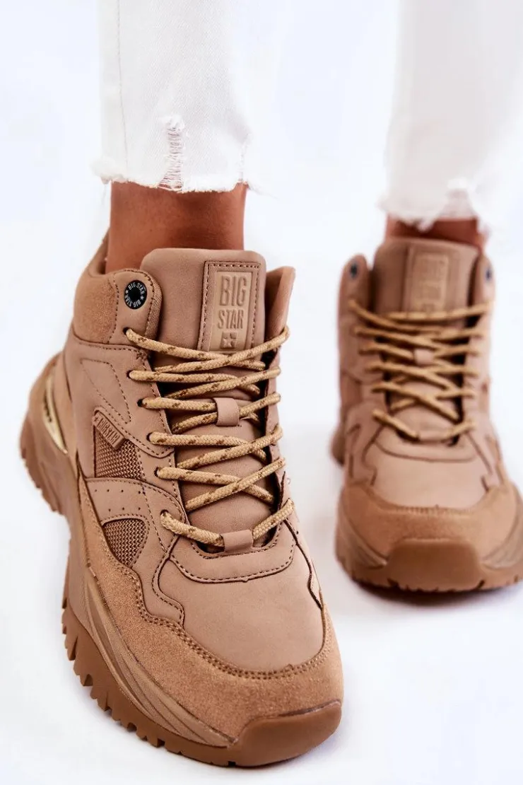 Big Star Shoes Sneakersy Damskie*Damskie Wysokie Buty Sportowe Memory Foam System Big Star KK274355 Beżowe