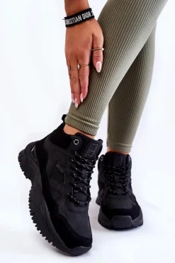 Outlet Big Star Shoes Damskie Wysokie Buty Sportowe Memory Foam System Big Star KK274356 Czarne