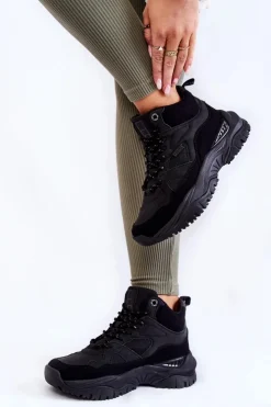 Outlet Big Star Shoes Damskie Wysokie Buty Sportowe Memory Foam System Big Star KK274356 Czarne