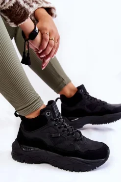 Outlet Big Star Shoes Damskie Wysokie Buty Sportowe Memory Foam System Big Star KK274356 Czarne