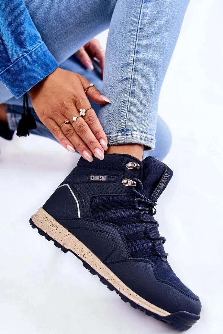 Damskie Big Star Shoes Damskie Wysokie Buty Trekkingowe Big Star KK274611 Granatowe