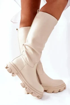 Damskie Damskie buty S.Barski Damskie Wysokie Kozaki Beżowe Little Bit