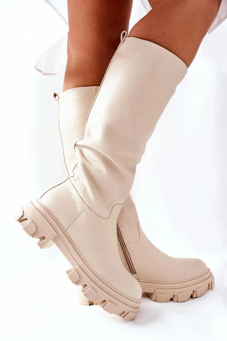 Damskie Damskie buty S.Barski Damskie Wysokie Kozaki Beżowe Little Bit