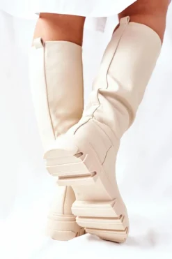 Damskie Damskie buty S.Barski Damskie Wysokie Kozaki Beżowe Little Bit