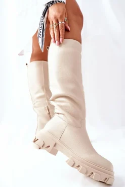 Damskie Damskie buty S.Barski Damskie Wysokie Kozaki Beżowe Little Bit