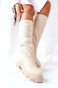 Damskie Damskie buty S.Barski Damskie Wysokie Kozaki Beżowe Little Bit