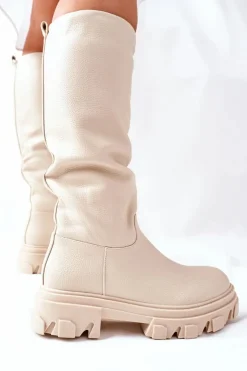 Damskie Damskie buty S.Barski Damskie Wysokie Kozaki Beżowe Little Bit