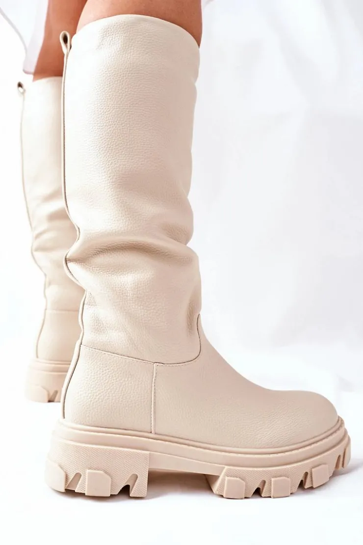 Damskie Damskie buty S.Barski Damskie Wysokie Kozaki Beżowe Little Bit