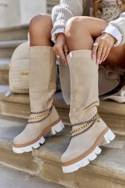 Clearance Boto Damskie Wysokie Kozaki Botki Beżowe Lagoon