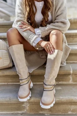 Clearance Boto Damskie Wysokie Kozaki Botki Beżowe Lagoon