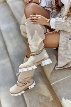 Clearance Boto Damskie Wysokie Kozaki Botki Beżowe Lagoon