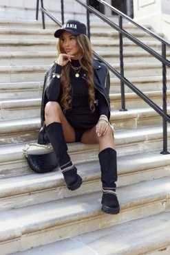 Damskie Boto Damskie Wysokie Kozaki Botki Czarne Lagoon