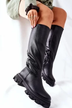 Damskie buty S.Barski Kozaki Płaskie|Kozaki Przed Kolano*Damskie Wysokie Kozaki Czarne Little Bit