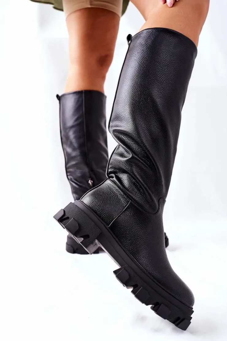 Damskie buty S.Barski Kozaki Płaskie|Kozaki Przed Kolano*Damskie Wysokie Kozaki Czarne Little Bit