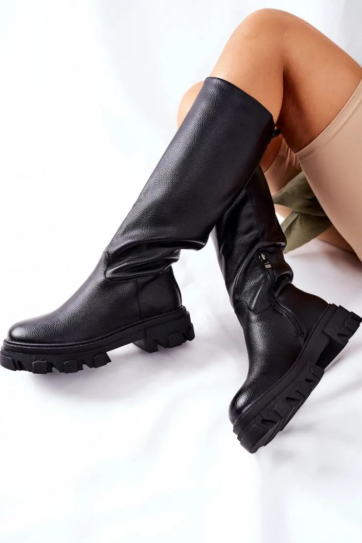 Damskie buty S.Barski Kozaki Płaskie|Kozaki Przed Kolano*Damskie Wysokie Kozaki Czarne Little Bit