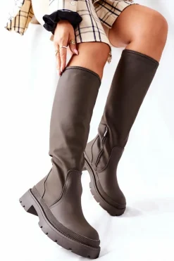 Damskie Damskie buty S.Barski Damskie Wysokie Kozaki Khaki Whats Going On