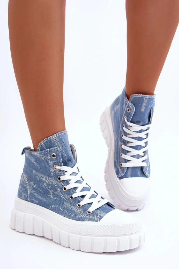 Damskie Boto Damskie Wysokie Materiałowe Trampki Niebieskie Degas