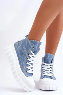 Damskie Boto Damskie Wysokie Materiałowe Trampki Niebieskie Degas