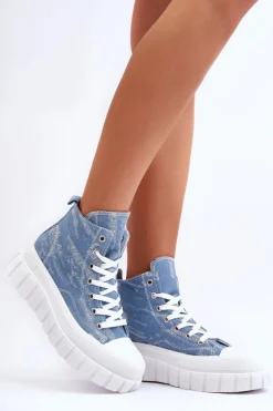 Damskie Boto Damskie Wysokie Materiałowe Trampki Niebieskie Degas