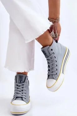 Damskie Big Star Shoes Damskie Wysokie Materiałowe Trampki Na Platformie Big Star LL274188 Jasnoniebieskie
