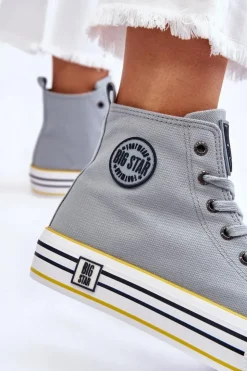 Damskie Big Star Shoes Damskie Wysokie Materiałowe Trampki Na Platformie Big Star LL274188 Jasnoniebieskie