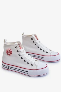 Damskie Big Star Shoes Damskie Wysokie Materiałowe Trampki Na Platformie Big Star LL274185 Białe