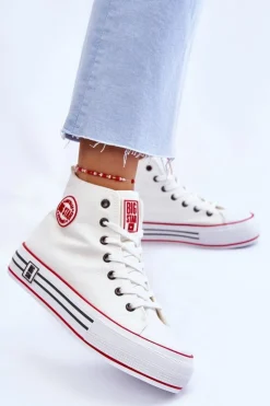 Damskie Big Star Shoes Damskie Wysokie Materiałowe Trampki Na Platformie Big Star LL274185 Białe