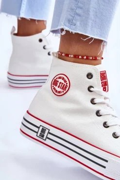 Damskie Big Star Shoes Damskie Wysokie Materiałowe Trampki Na Platformie Big Star LL274185 Białe