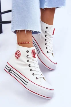 Damskie Big Star Shoes Damskie Wysokie Materiałowe Trampki Na Platformie Big Star LL274185 Białe