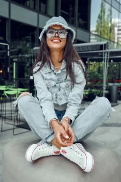 Damskie Big Star Shoes Damskie Wysokie Materiałowe Trampki Na Platformie Big Star LL274185 Białe