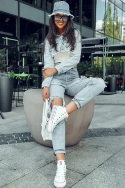 Damskie Big Star Shoes Damskie Wysokie Materiałowe Trampki Na Platformie Big Star LL274185 Białe