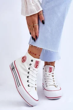 Damskie Big Star Shoes Damskie Wysokie Materiałowe Trampki Na Platformie Big Star LL274185 Białe