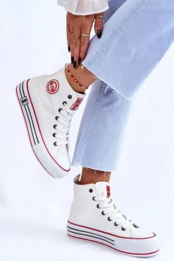 Damskie Big Star Shoes Damskie Wysokie Materiałowe Trampki Na Platformie Big Star LL274185 Białe