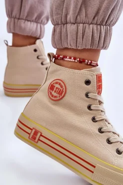 Big Star Shoes Trampki Damskie Big Star|Trampki Damskie Wysokie*Damskie Wysokie Materiałowe Trampki Na Platformie Big Star LL274187 Beżowe