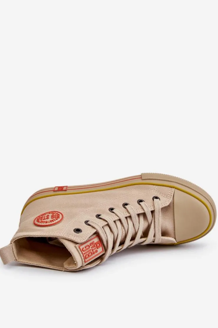 Big Star Shoes Trampki Damskie Big Star|Trampki Damskie Wysokie*Damskie Wysokie Materiałowe Trampki Na Platformie Big Star LL274187 Beżowe