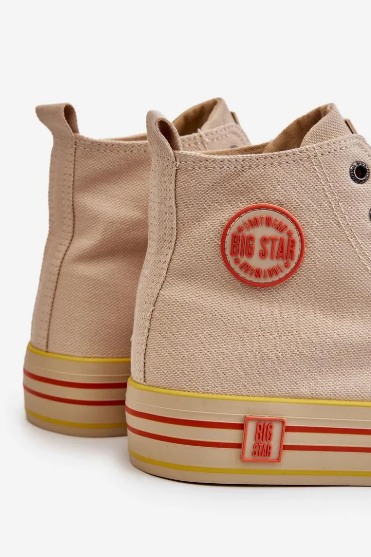 Big Star Shoes Trampki Damskie Big Star|Trampki Damskie Wysokie*Damskie Wysokie Materiałowe Trampki Na Platformie Big Star LL274187 Beżowe