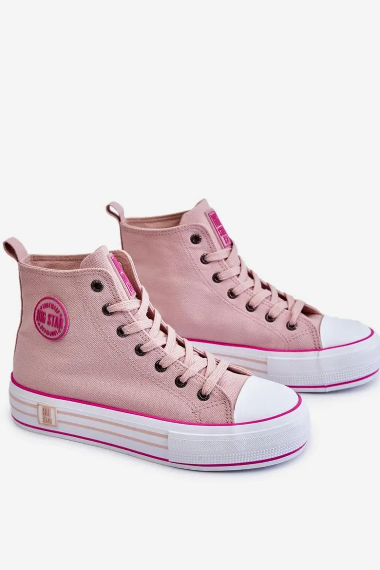 Big Star Shoes Trampki Damskie Big Star|Trampki Damskie Wysokie*Damskie Wysokie Materiałowe Trampki Na Platformie Big Star LL274186 Różowe Różowy