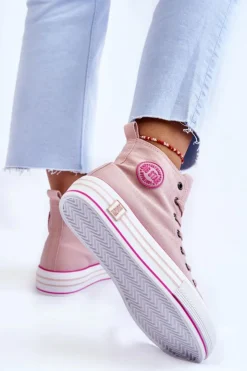 Big Star Shoes Trampki Damskie Big Star|Trampki Damskie Wysokie*Damskie Wysokie Materiałowe Trampki Na Platformie Big Star LL274186 Różowe Różowy