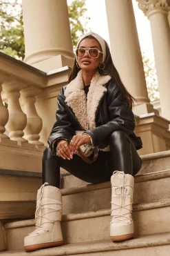 Discount Boto Damskie Wysokie Śniegowce Beżowe Venila Beżowy