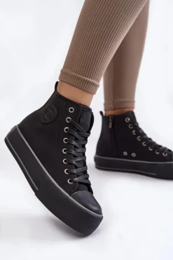 Damskie Big Star Shoes Damskie Wysokie Ocieplane Trampki Big Star KK274173 Czarne