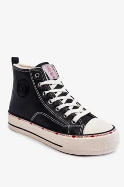 Damskie Cross Jeans Damskie Wysokie Ocieplane Trampki KK2R4042C Czarne