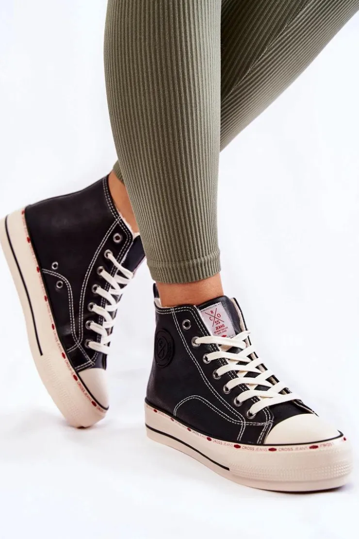 Damskie Cross Jeans Damskie Wysokie Ocieplane Trampki KK2R4042C Czarne