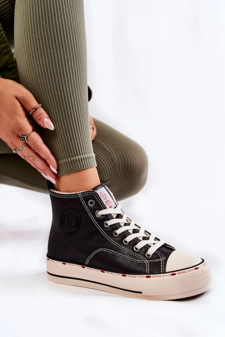 Damskie Cross Jeans Damskie Wysokie Ocieplane Trampki KK2R4042C Czarne