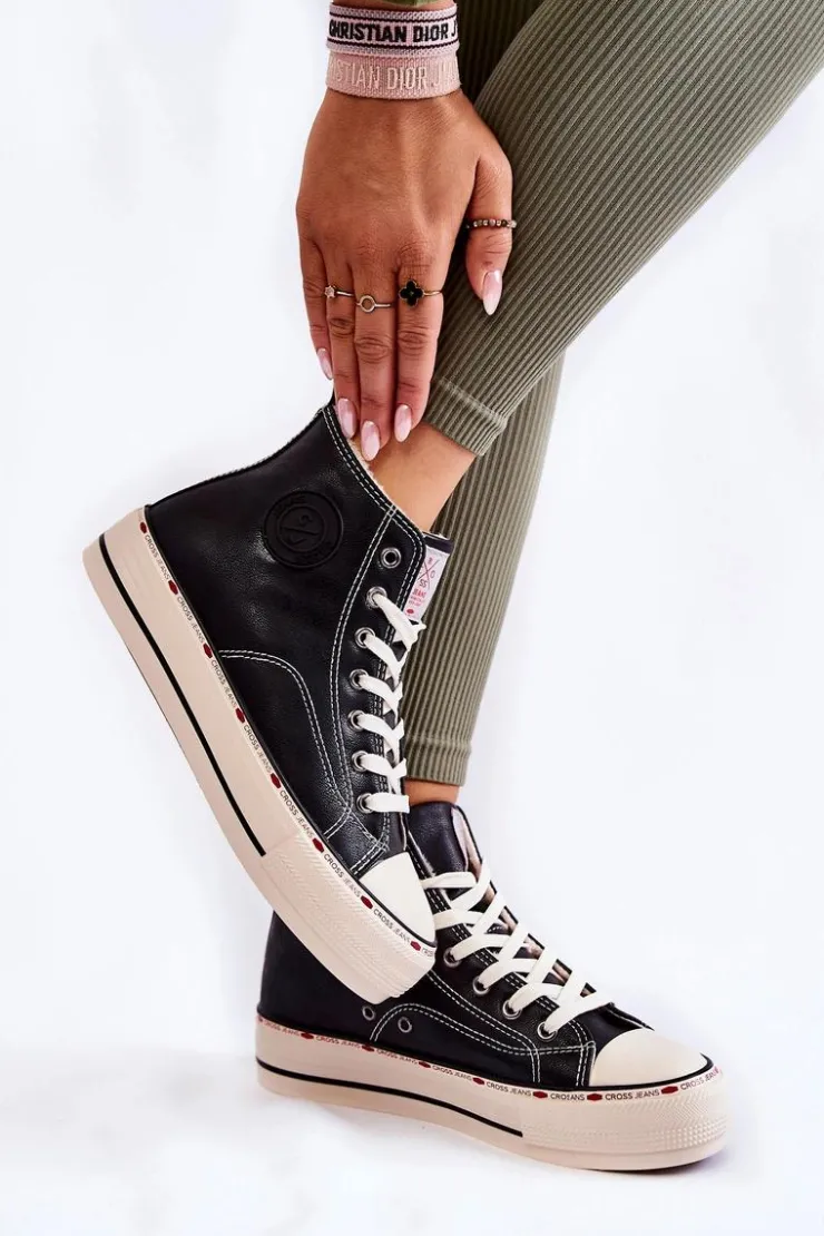 Damskie Cross Jeans Damskie Wysokie Ocieplane Trampki KK2R4042C Czarne