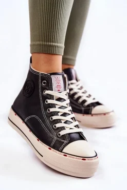 Damskie Cross Jeans Damskie Wysokie Ocieplane Trampki KK2R4042C Czarne