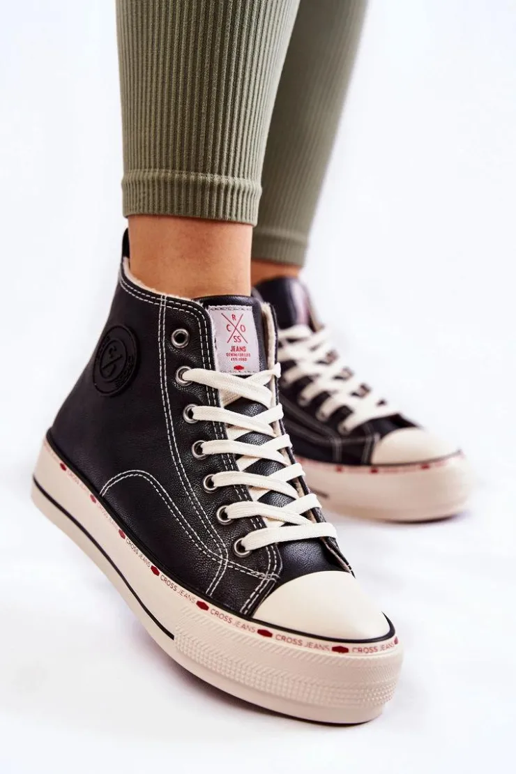 Damskie Cross Jeans Damskie Wysokie Ocieplane Trampki KK2R4042C Czarne