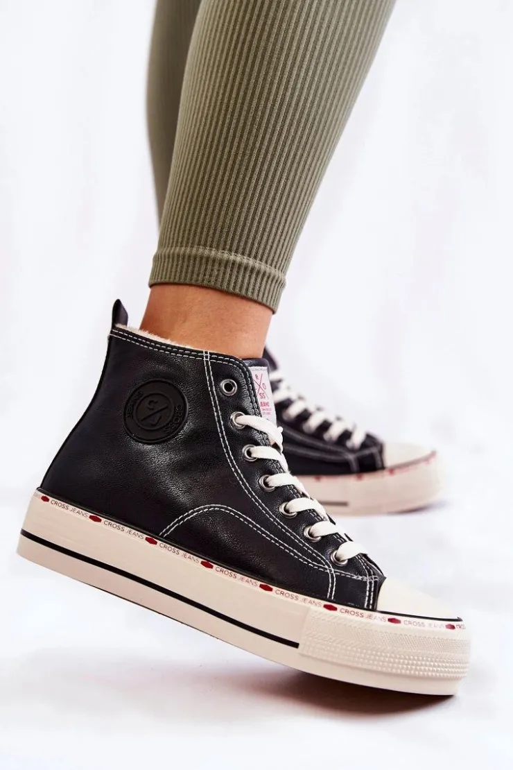 Damskie Cross Jeans Damskie Wysokie Ocieplane Trampki KK2R4042C Czarne