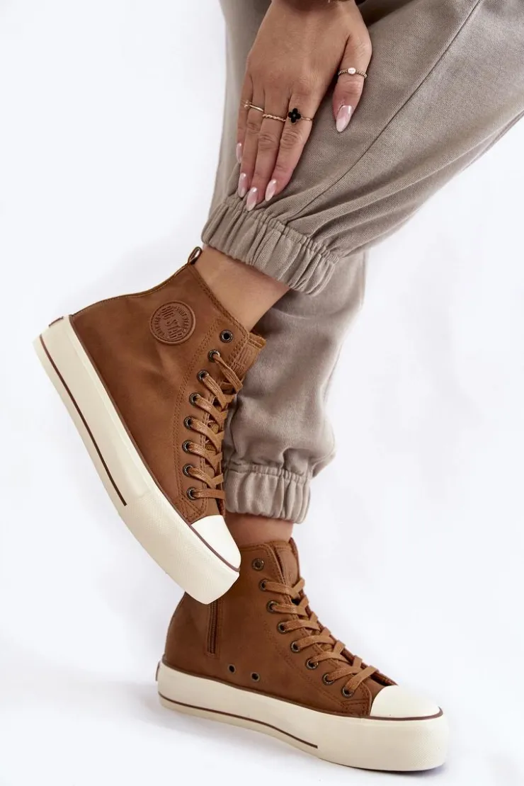 Big Star Shoes Trampki Ocieplane|Trampki Damskie Big Star*Damskie Wysokie Ocieplane Trampki Big Star KK274171 Brązowe