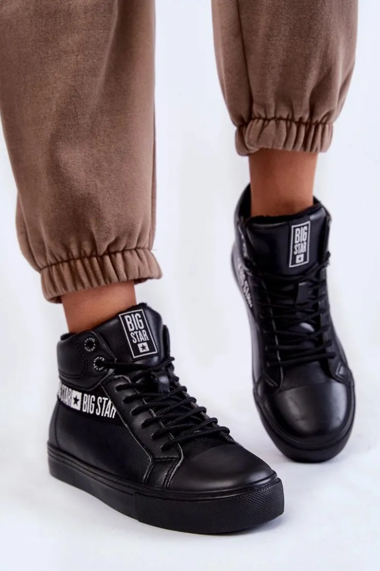 Damskie Big Star Shoes Damskie Wysokie Ocieplane Skórzane Trampki Big Star EE274355 Czarne